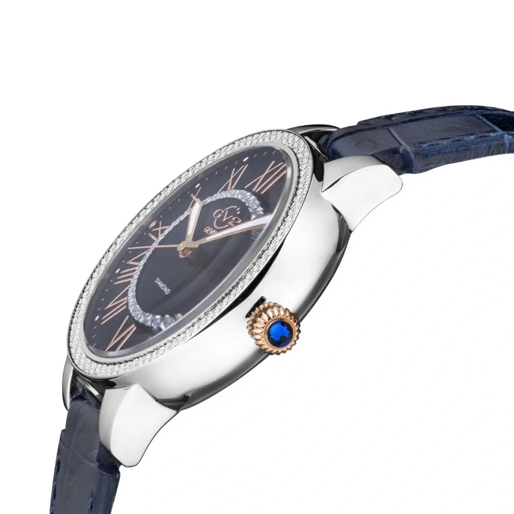 GV2 by Gevril Women's Astor II 9149-L5 Blue MOP Dial Diamond Leather Swiss Watch